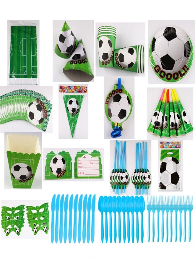 RATSAW 145 Piece Soccer Theme Party Supplies for Kids Football Scored the Goal Party Props Favor Table Decorations, Banner Paper Plates Napkins Cups Tablecloth Tableware Sports Set for 10 Guests Party Decorations - Image 4