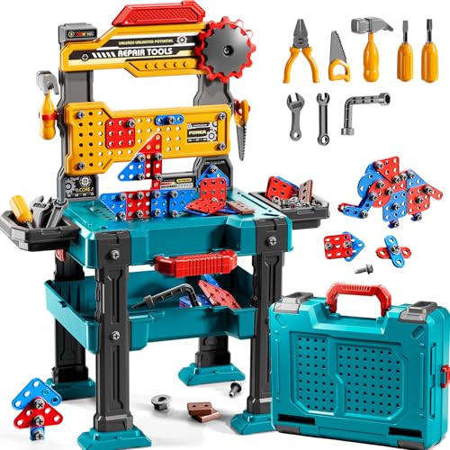 KIZONLY Kids Tools Toy Sets for Aged 3 4 5 6 7 8 2 in 1 Workbench Toys for Toddlers 35 Pretend Play Toolbox Construction Mechanic Set with Sound Educational Birthday Gift for Boys Girls Ages 38 - Image 1