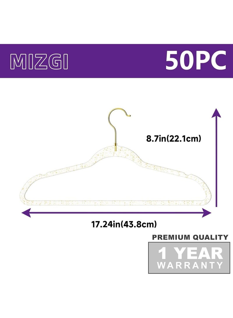 MIZGI Hangers 10 Pack Non-Velvet Plastic Hangers for Clothes, Heavy Duty Slim Coat Hanger -Space-Saving Hangers with Chrome Hook, Non-Flocked Hangers for Dresses Coats Shirts (Clear/Gold Glitter) - Image 3