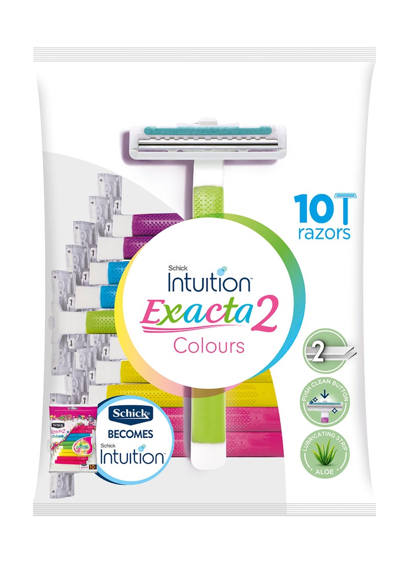 INTUITION Schick Exacta2 Colors Razor for Women , Assorted colors (Pack of 10)