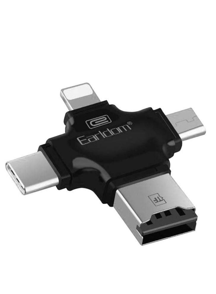 Earldom All in-1 Multi-function External Card Reader for iOS Lightning Connector, Micro, Type-C and USB - Black - Image 1