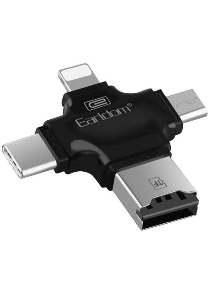 Earldom All in-1 Multi-function External Card Reader for iOS Lightning Connector, Micro, Type-C and USB - Black - Image 2
