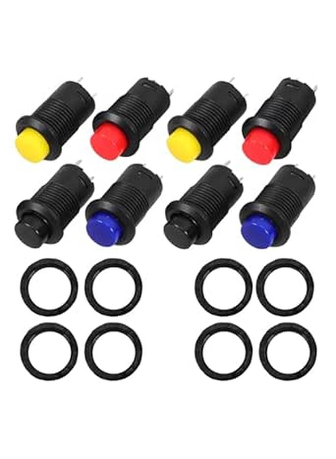 8pc Push Button Switch Set Metal Momentary SPST with Red Black Blue Yellow - Image 1