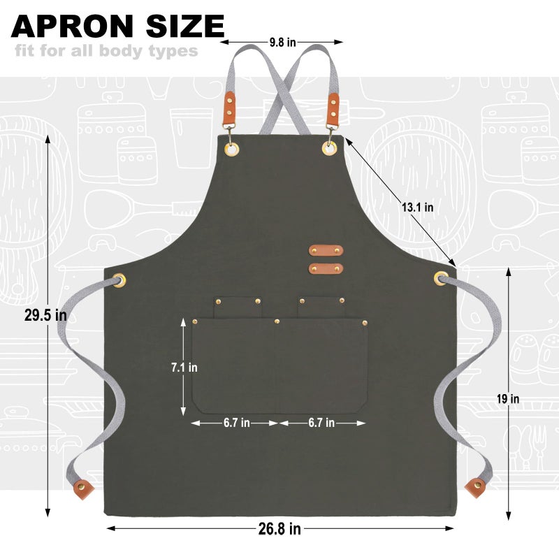 BeLuyi chef apron bib tool apron for man woman cross back straps with 4 pockets for kitchen cooking gardening baking working(green) - Image 2