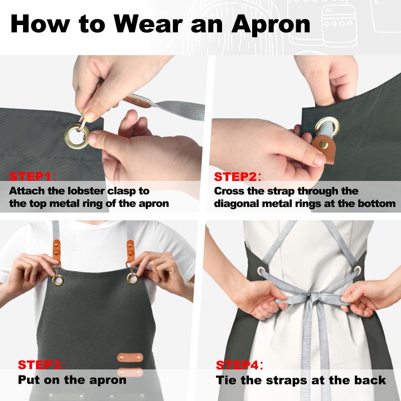 BeLuyi chef apron bib tool apron for man woman cross back straps with 4 pockets for kitchen cooking gardening baking working(green) - Image 5