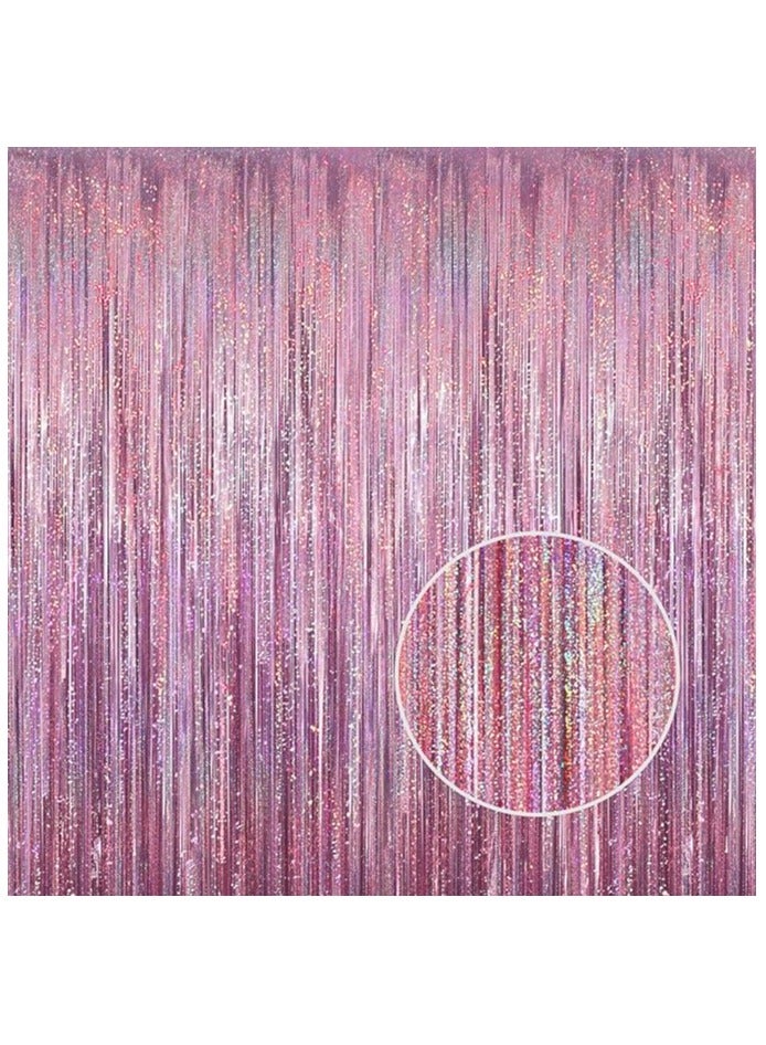 Perfect Party Supplies Pink Metallic Foil Fringe Curtains With Double Side Adhesive Tape Streamers For Decorations  Fringe Backdrop Birthday Party Streamers 1Mx2.5M  - Image 2