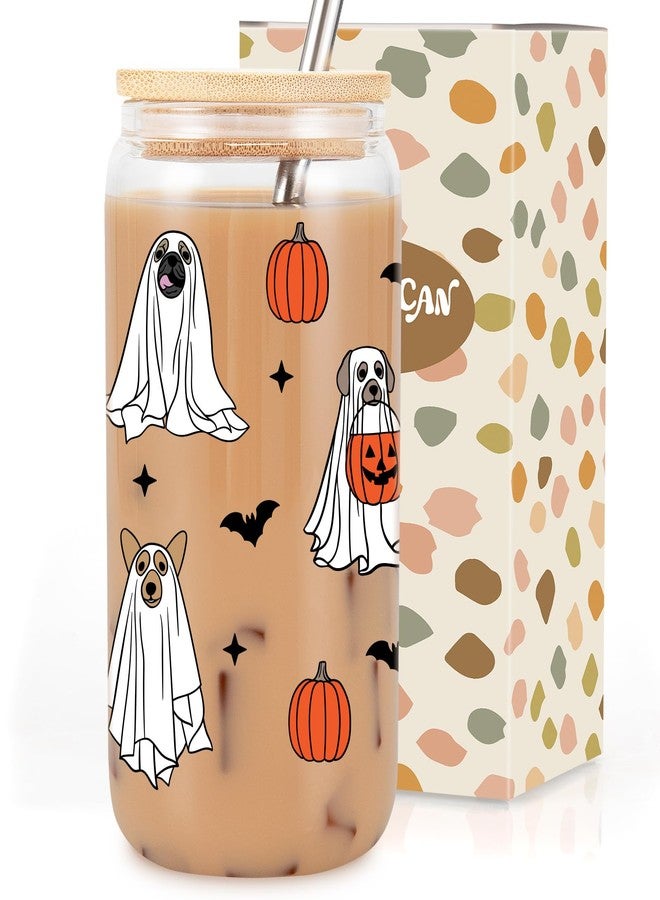 Coolife Funny Halloween Dog Ghost Cup, Cute Pumpkin Iced Coffee Tumbler, 16 oz Spooky Coffee Glass Cups w/Lids Straws, Boo Basket Stuffers Ideas, Halloween Gifts for Dog Lover, Mom, Women, Her Friend - Image 1