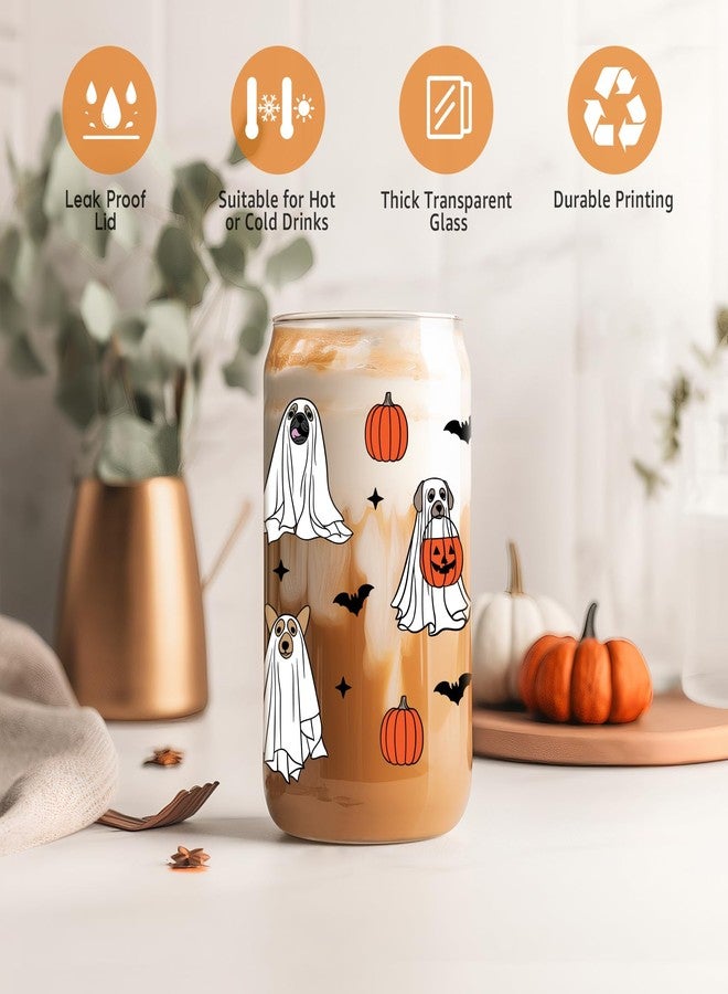 Coolife Funny Halloween Dog Ghost Cup, Cute Pumpkin Iced Coffee Tumbler, 16 oz Spooky Coffee Glass Cups w/Lids Straws, Boo Basket Stuffers Ideas, Halloween Gifts for Dog Lover, Mom, Women, Her Friend - Image 3