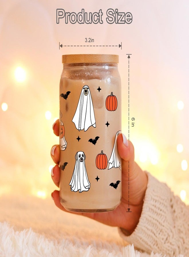 Coolife Funny Halloween Dog Ghost Cup, Cute Pumpkin Iced Coffee Tumbler, 16 oz Spooky Coffee Glass Cups w/Lids Straws, Boo Basket Stuffers Ideas, Halloween Gifts for Dog Lover, Mom, Women, Her Friend - Image 5