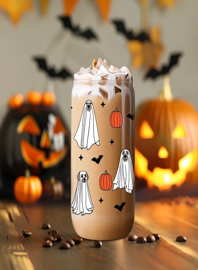 Coolife Funny Halloween Dog Ghost Cup, Cute Pumpkin Iced Coffee Tumbler, 16 oz Spooky Coffee Glass Cups w/Lids Straws, Boo Basket Stuffers Ideas, Halloween Gifts for Dog Lover, Mom, Women, Her Friend - Image 4