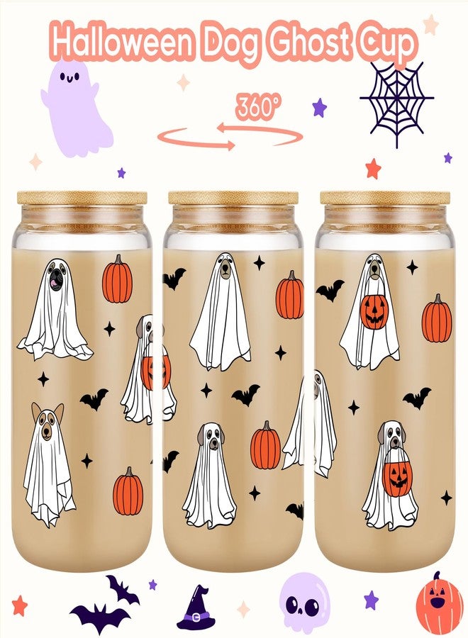 Coolife Funny Halloween Dog Ghost Cup, Cute Pumpkin Iced Coffee Tumbler, 16 oz Spooky Coffee Glass Cups w/Lids Straws, Boo Basket Stuffers Ideas, Halloween Gifts for Dog Lover, Mom, Women, Her Friend - Image 2