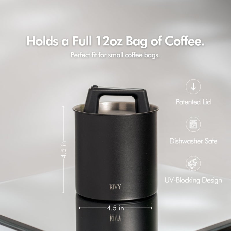 KIVY Vacuum Coffee Canister - Push Lid Preserves Aroma & Oil - Stainless Steel Airtight Container for Ground & Bean Storage - Removes Excess Air - Image 2
