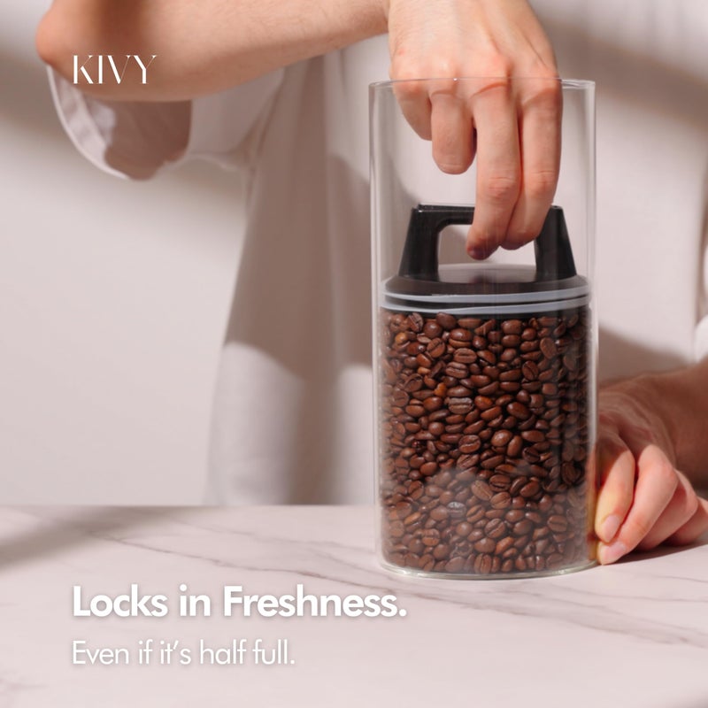 KIVY Vacuum Coffee Canister - Push Lid Preserves Aroma & Oil - Stainless Steel Airtight Container for Ground & Bean Storage - Removes Excess Air - Image 3