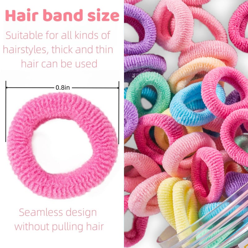 Tunbao 100 Psc Baby Hair Ties,Soft Cotton Toddler Hair Ties,Small Seamless Hair Bands for Girls and Kids,Multicolor Hair Elastics Ponytail Holders - Image 3