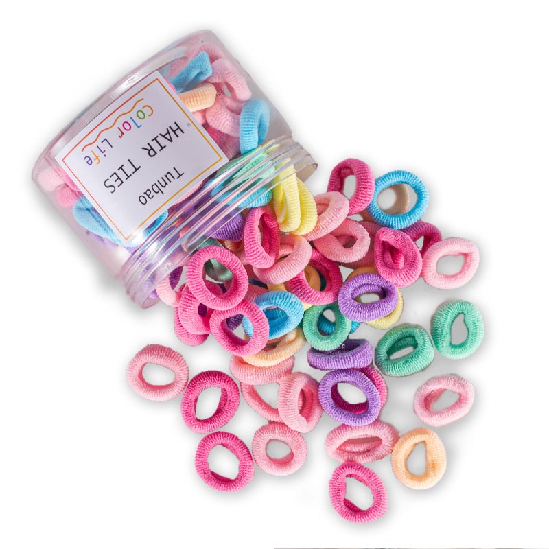 Tunbao 100 Psc Baby Hair Ties,Soft Cotton Toddler Hair Ties,Small Seamless Hair Bands for Girls and Kids,Multicolor Hair Elastics Ponytail Holders - Image 2