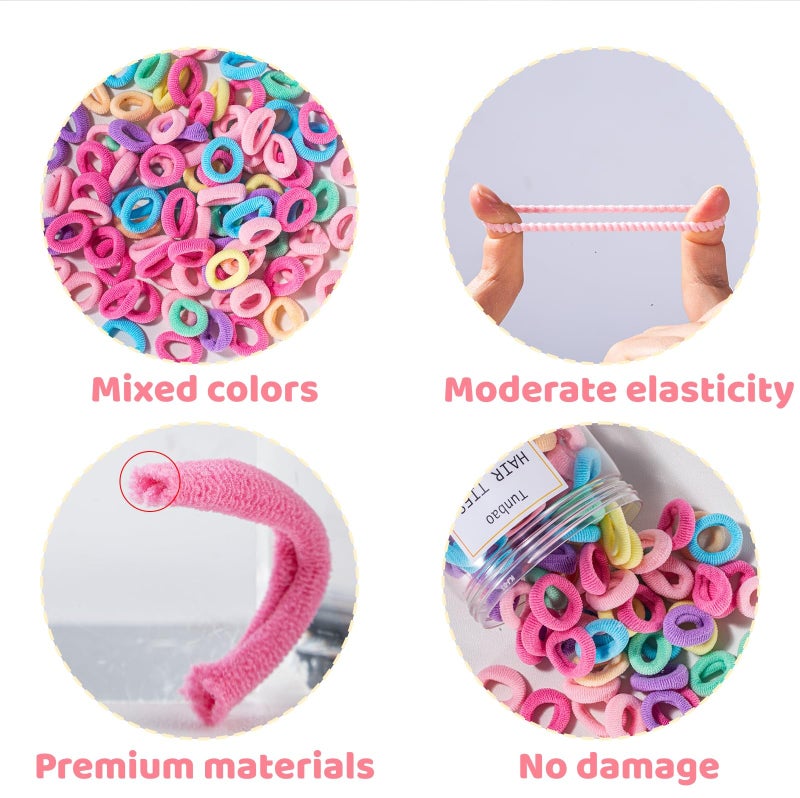 Tunbao 100 Psc Baby Hair Ties,Soft Cotton Toddler Hair Ties,Small Seamless Hair Bands for Girls and Kids,Multicolor Hair Elastics Ponytail Holders - Image 4