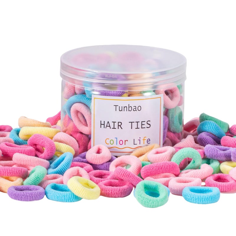 Tunbao 100 Psc Baby Hair Ties,Soft Cotton Toddler Hair Ties,Small Seamless Hair Bands for Girls and Kids,Multicolor Hair Elastics Ponytail Holders - Image 1