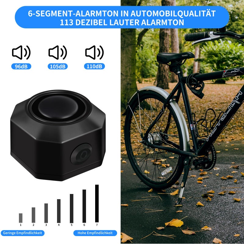 VioRose Bicycle Alarm System with Remote Control - Wireless, USB-C Waterproof, Anti-Theft, Vibration Sensor, 110 dB Loud, 70m Range, Suitable for Bicycles, Motorcycles, Scooters, Cars, Doors & Windows - Image 2