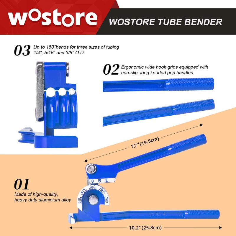 Wostore 180 Degree Tubing Bender for 1/4 5/16 and 3/8Inch Copper Aluminum Thin Stainless Steel Blue - Image 2