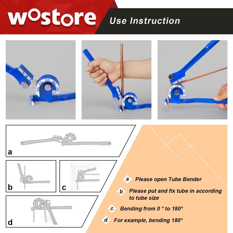 Wostore 180 Degree Tubing Bender for 1/4 5/16 and 3/8Inch Copper Aluminum Thin Stainless Steel Blue - Image 5