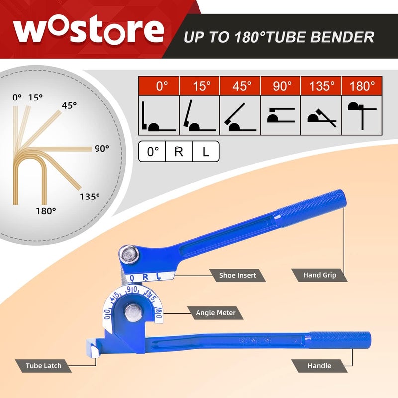 Wostore 180 Degree Tubing Bender for 1/4 5/16 and 3/8Inch Copper Aluminum Thin Stainless Steel Blue - Image 4