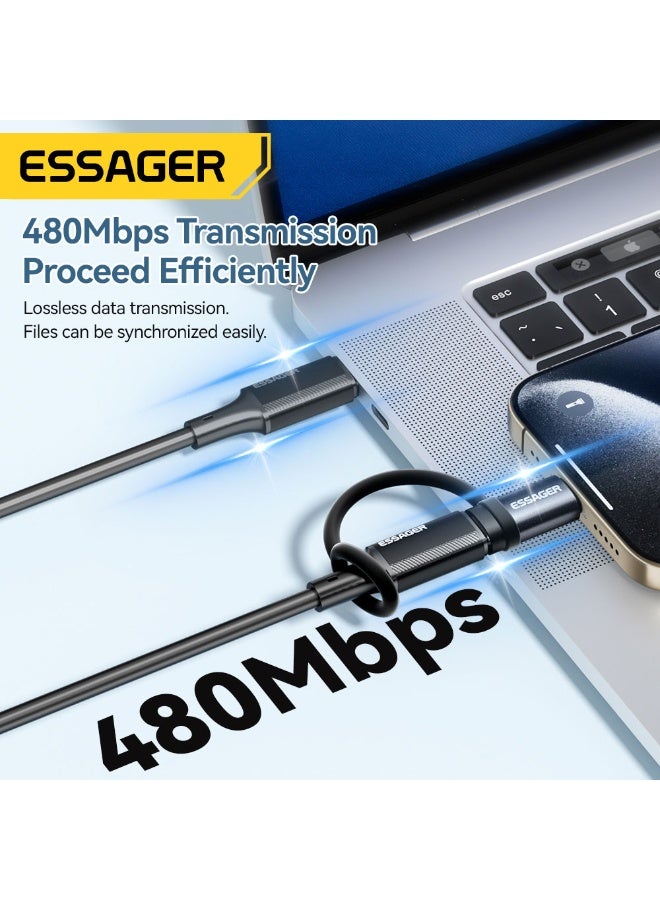 ايساجر محول OTG من Essager Lightning أنثى إلى USB-C ذكر - شحن سريع 3 أمبير ومزامنة بيانات - ألومنيوم مدمج - متوافق مع iPhone وiPad، رمادي - Image 4