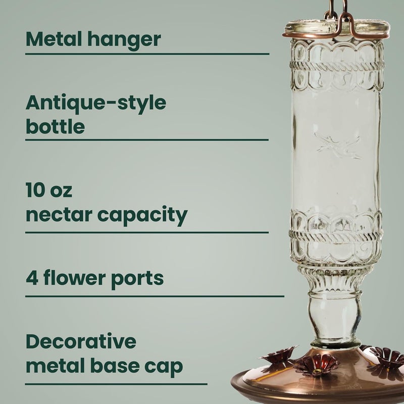 Perky-Pet 8107-1SR Antique Glass Bottle Hummingbird Feeder - Outdoor Garden Décor Hummingbird Feeder - Image 2