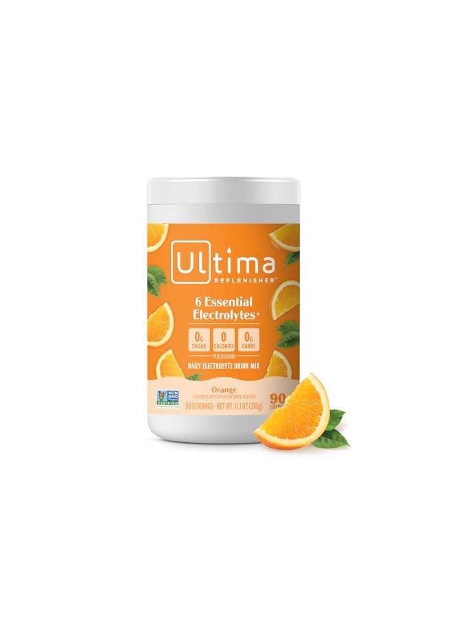 Ultima Replenisher Ultima Replenisher Hydration Electrolyte Powder- 90 Servings- Keto & Sugar Free- Feel Replenished, Revitalized- Naturally Sweetened- Non- GMO & Vegan Electrolyte Drink Mix- Orange - Image 1