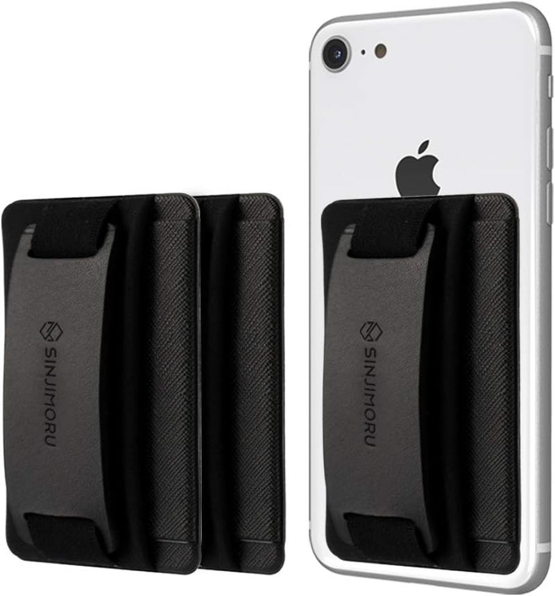 Sinjimoru Phone Grip Card Holder with Phone Stand, Secure Stick on Wallet for iPhone with Kickstand for Table. Sinji Pouch B-Grip Black [3 Pack] - Image 1