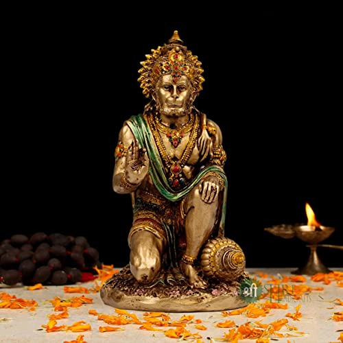 INDICAST 7" Hanuman Statue Sitting Metal Finish Idol Decorative Showpiece Handcrafted Hanuman Ji Murti for Home Office and Gifting Purpose Sculpture, Golden, Pack of 1, Religious - Image 1