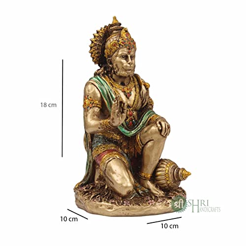 INDICAST 7" Hanuman Statue Sitting Metal Finish Idol Decorative Showpiece Handcrafted Hanuman Ji Murti for Home Office and Gifting Purpose Sculpture, Golden, Pack of 1, Religious - Image 4