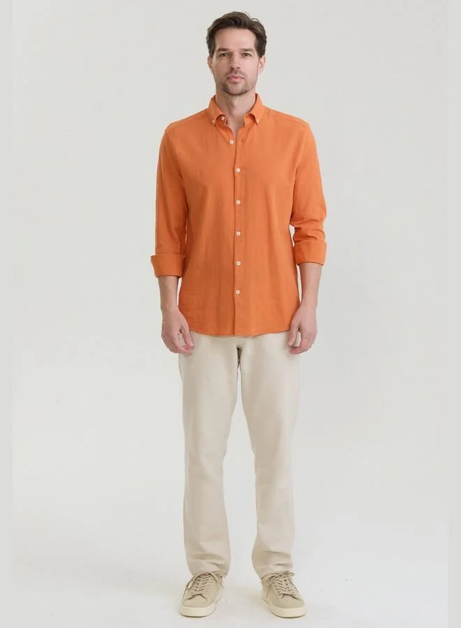 FELIX HARDY Men's Cotton Linen Blend Long Sleeve Shirt