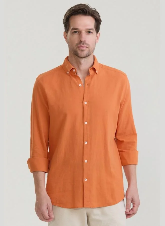 FELIX HARDY Men's Cotton Linen Blend Long Sleeve Shirt