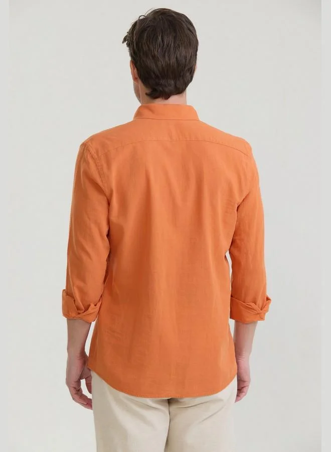 FELIX HARDY Orange Men's Cotton Linen Blend Long Sleeve Shirt for Men | Best Price UAE