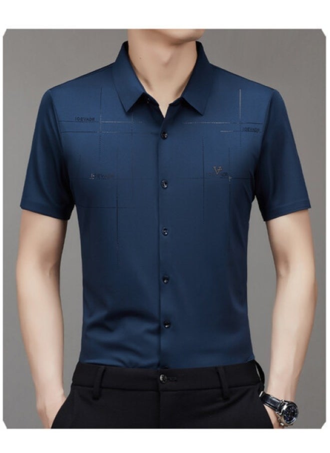 REOCLE - Men's Dress Shirts Wrinkle Free Regular Fit Stretch Rayon Button Down Shirt Short Sleeve Dress Cotton Dress Shirts Short Sleeve Stand Collar Shirt - Image 1