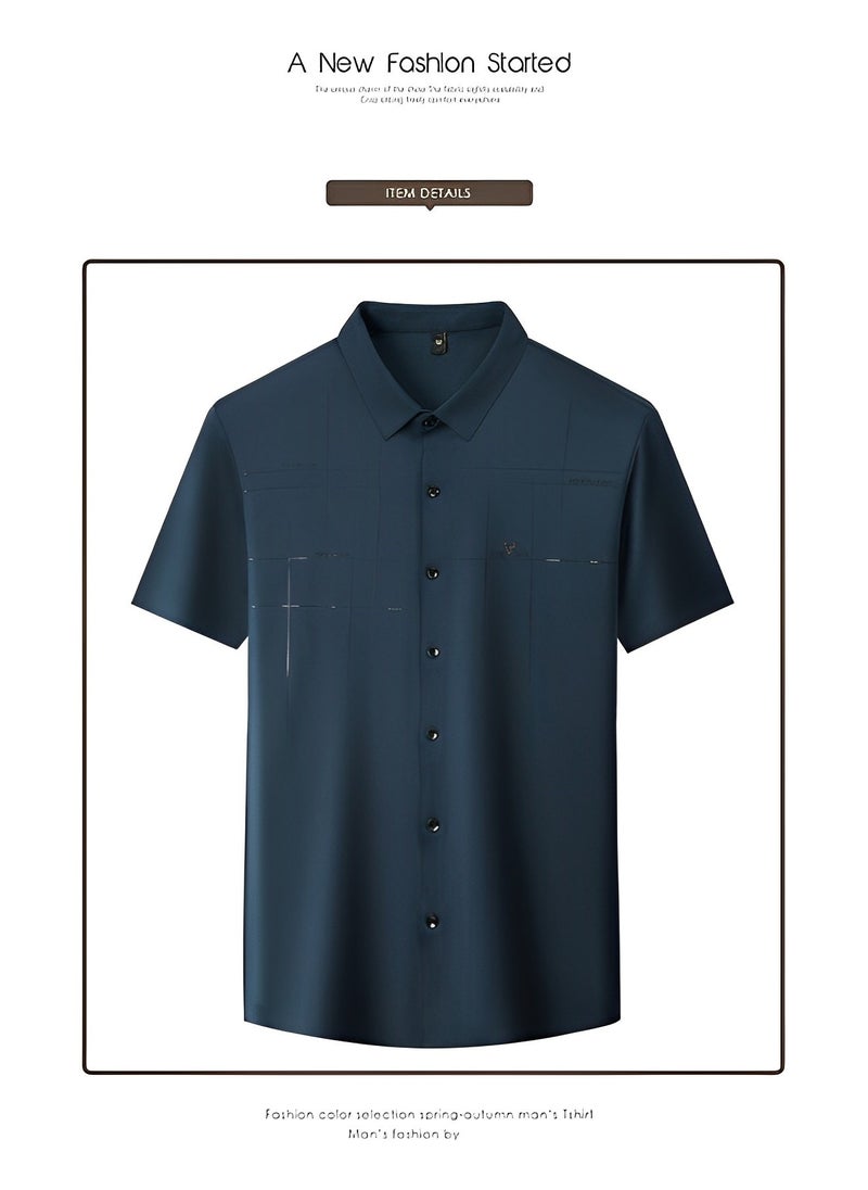 REOCLE - Men's Dress Shirts Wrinkle Free Regular Fit Stretch Rayon Button Down Shirt Short Sleeve Dress Cotton Dress Shirts Short Sleeve Stand Collar Shirt - Image 1