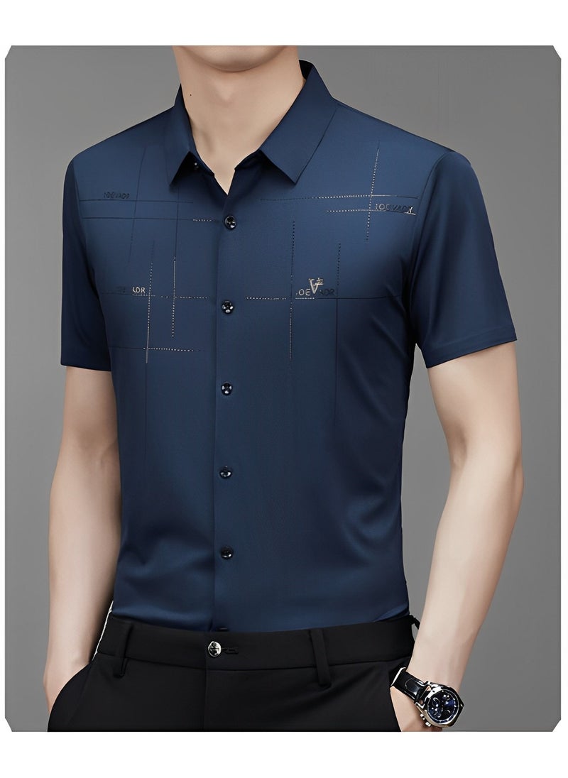 REOCLE - Men's Dress Shirts Wrinkle Free Regular Fit Stretch Rayon Button Down Shirt Short Sleeve Dress Cotton Dress Shirts Short Sleeve Stand Collar Shirt - Image 1