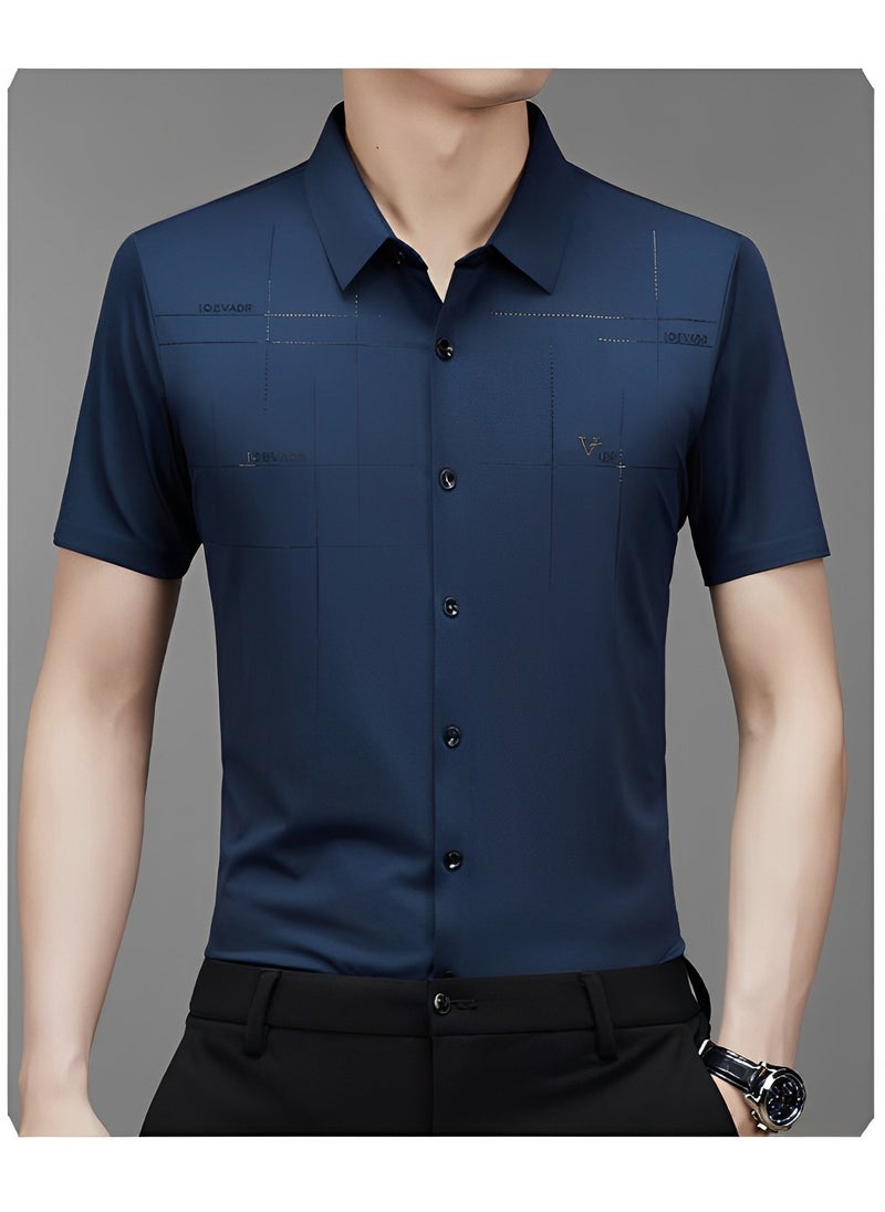 REOCLE - Men's Dress Shirts Wrinkle Free Regular Fit Stretch Rayon Button Down Shirt Short Sleeve Dress Cotton Dress Shirts Short Sleeve Stand Collar Shirt - Image 1