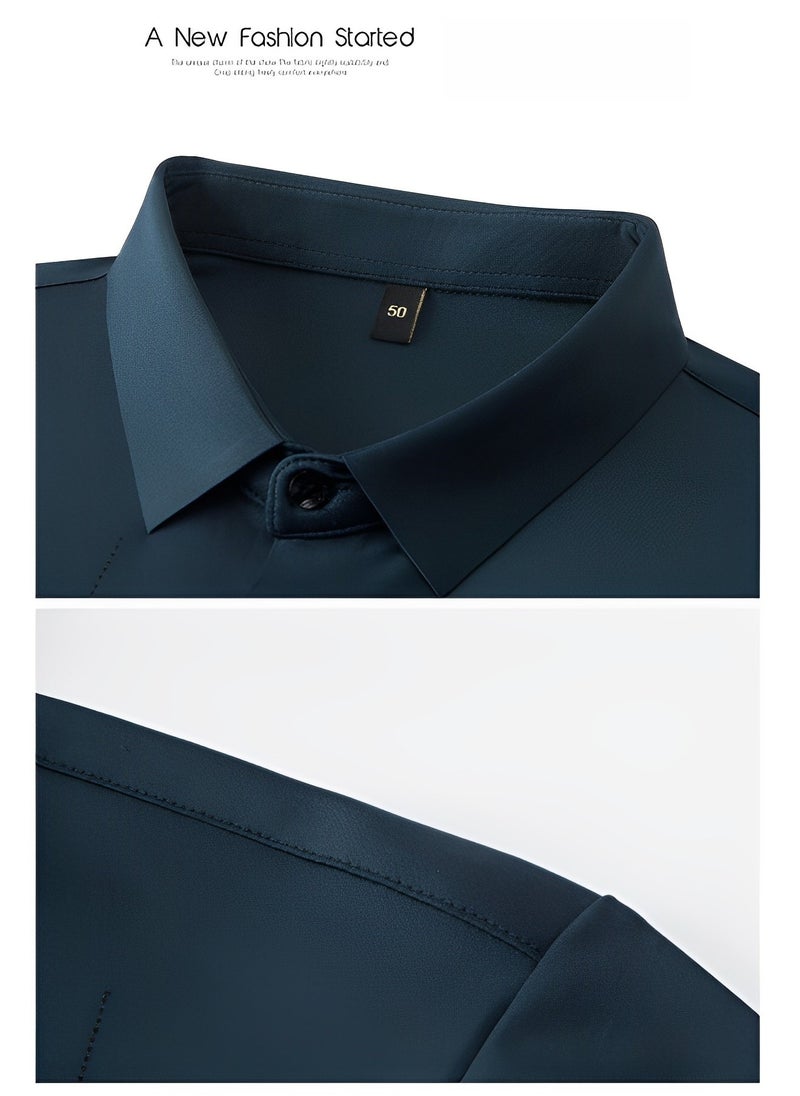 REOCLE - Men's Dress Shirts Wrinkle Free Regular Fit Stretch Rayon Button Down Shirt Short Sleeve Dress Cotton Dress Shirts Short Sleeve Stand Collar Shirt - Image 1