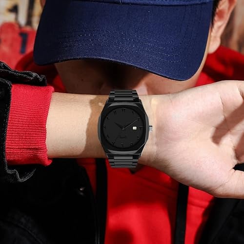 CERO Modern Arabic Numeral Watch Black Stainless Steel Band, Octagonal Case, Analogue Date Display for Man (Black) - Image 4