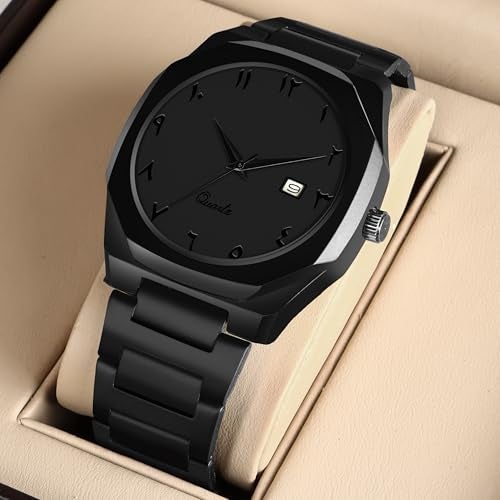 CERO Modern Arabic Numeral Watch Black Stainless Steel Band, Octagonal Case, Analogue Date Display for Man (Black) - Image 3