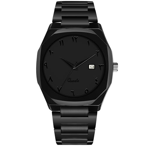 CERO Modern Arabic Numeral Watch Black Stainless Steel Band, Octagonal Case, Analogue Date Display for Man (Black) - Image 1