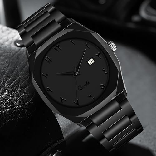 CERO Modern Arabic Numeral Watch Black Stainless Steel Band, Octagonal Case, Analogue Date Display for Man (Black) - Image 2