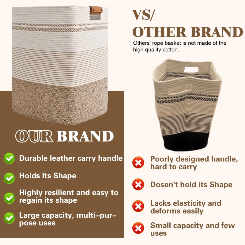 Degeyoyo Laundry Hamper, 85L Tall Laundry Basket with Leather Handles, Rectangle Large Clothes Hamper for Organizing, Cotton Woven Laundry Baskets Storage Hampers for Bedroom, Nursery, Living Room - Image 5