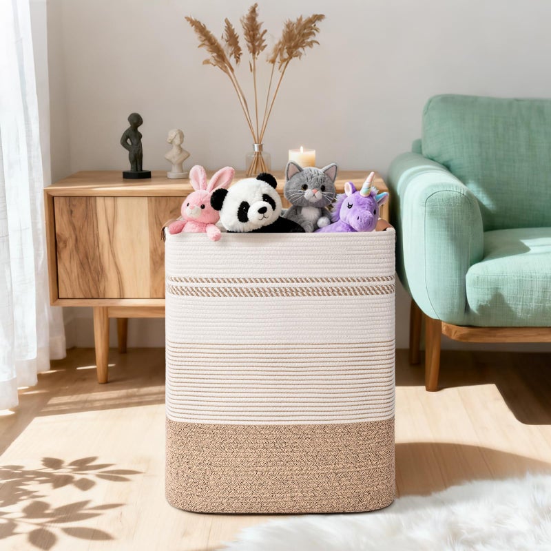 Degeyoyo Laundry Hamper, 85L Tall Laundry Basket with Leather Handles, Rectangle Large Clothes Hamper for Organizing, Cotton Woven Laundry Baskets Storage Hampers for Bedroom, Nursery, Living Room - Image 2