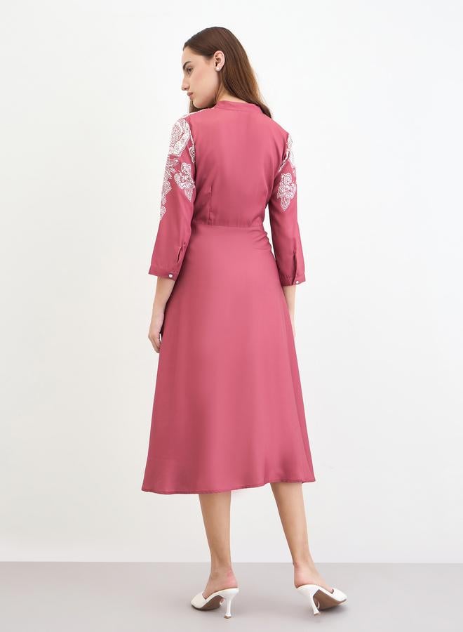 Styli Pink Printed Buttoned Midi Dress - Image 5