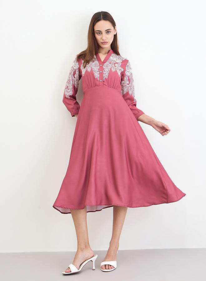 Styli Pink Printed Buttoned Midi Dress - Image 2