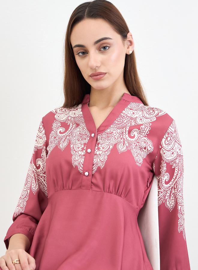 Styli Pink Printed Buttoned Midi Dress - Image 4