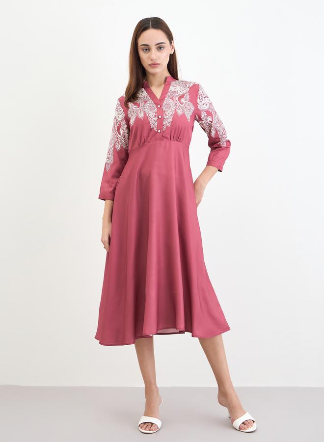 Styli Pink Printed Buttoned Midi Dress - Image 3