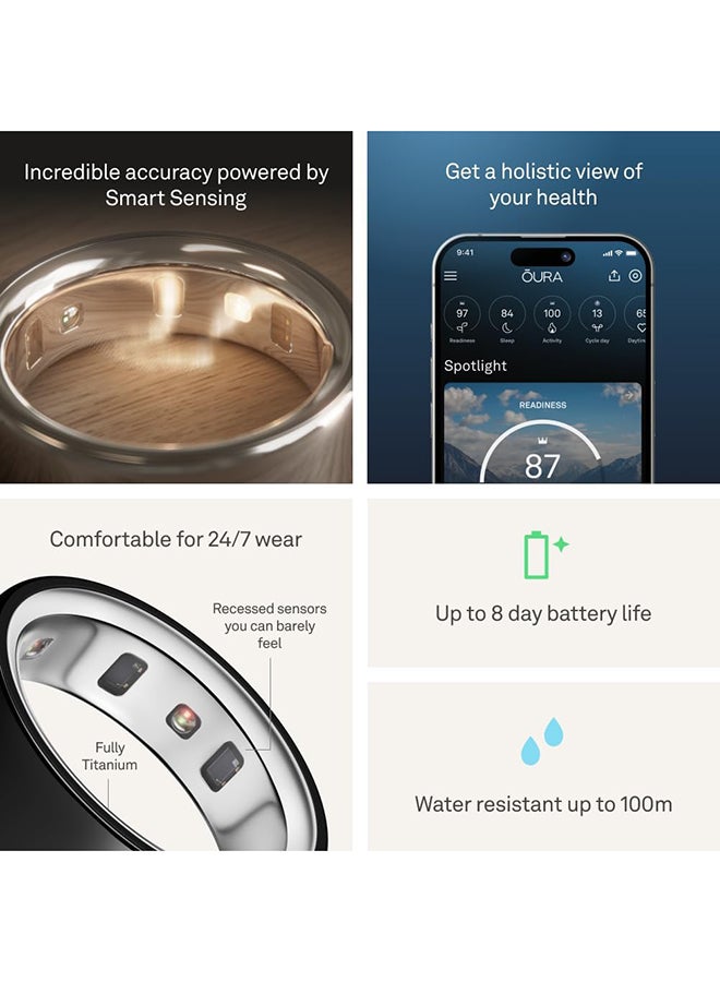 OURA Oura Ring 4 - Black - Size 8 - Smart Ring - Size First with Oura Ring 4 Sizing Kit - Sleep Tracking Wearable - Heart Rate - Fitness Tracker - Up to 8 Days of Battery Life  - Image 4